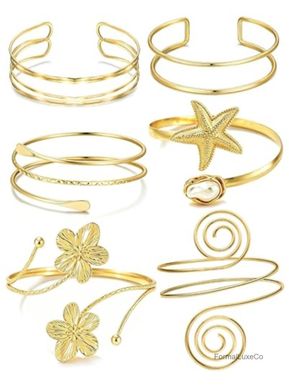 6 Piece Adjustable Arm Cuff Set Upper Arm Bangle Bracelets Gold Silver